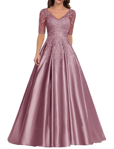 JIIL Mutter der Braut Kleid - Lang Spitzen Applikationen Formell Hochzeit Partykleid für Gast Große Größen Dunkel rosa 48 von JIIL