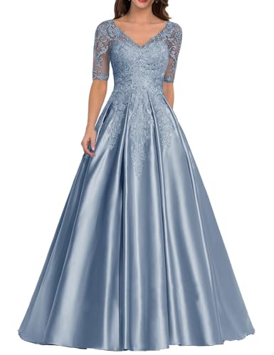 JIIL Mutter der Braut Kleid - Lang Spitzen Applikationen Formell Hochzeit Partykleid für Gast Große Größen Grau blau 48 von JIIL
