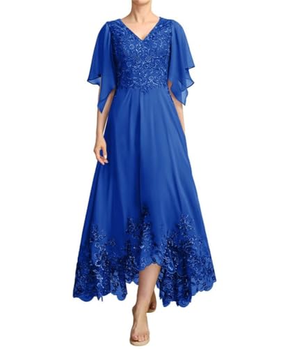 JIIL Mutter der Braut Kleid - Spitze Lang V-Ausschnitt Abendkleid für Hochzeit Damen Dunkel-blau 46 von JIIL
