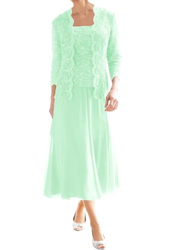 JIIL Spitzen Mutter des Bräutigams Kleid - Chiffon Langarm Abendkleid Elegant für Hochzeit Damen Übergröße Mint 36 von JIIL