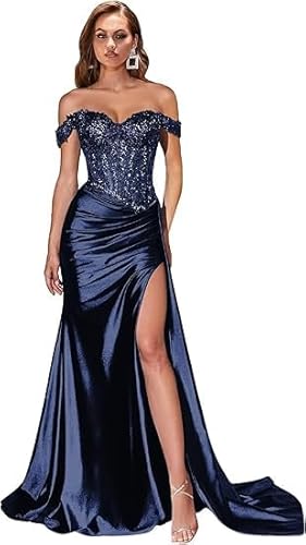 JIIL Wickelkleider Brautjungfern,Damen Schulterfreies Abendkleider Glitzer Lang Satin Meerjungfrau Falte Brautjungfernkleid Formeller Hochzeit Kleid Marine 34 JIIL Wickelkleider Brautjungfern,Damen Schulterfreies Abendkleider Glitzer Lang Satin Meerjungfrau Falte Brautjungfernkleid Formeller Hochzeit Kleid Marine 34 von JIIL