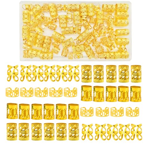 JIIVORS Haarschmuck für Zöpfe, Dreadlock-Zubehör, Loc Schmuckzubehör für Damen, goldfarbene Zöpfe, Ringe, Manschetten-Clips für Dreadlock, Schmuckzubehör, 120 Stück JIIVORS Haarschmuck für Zöpfe, Dreadlock-Zubehör, Loc Schmuckzubehör für Damen, goldfarbene Zöpfe, Ringe, Manschetten-Clips für Dreadlock, Schmuckzubehör, 120 Stück von JIIVORS