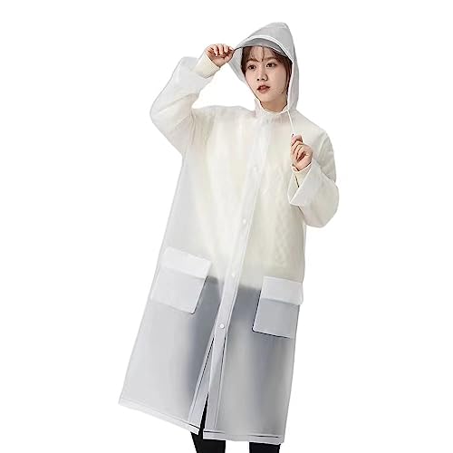 JIJICZ Regenponcho für Erwachsene, wasserdichter EVA-Regenmantel mit Tasche und reflektierendem Streifen, kein schlechter Geruch, wiederverwendbar, tragbar, transparent, farblos, One size von JIJICZ