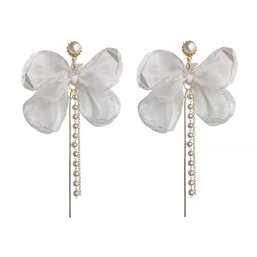 新品 Wedding Earrings For Brides White Rhinestone Pearl Flower Bow Bridal Earring Bridemaide Tassel Dangle Hanging Wedding Jewelry For Women (Big flower)… von JIJICZ