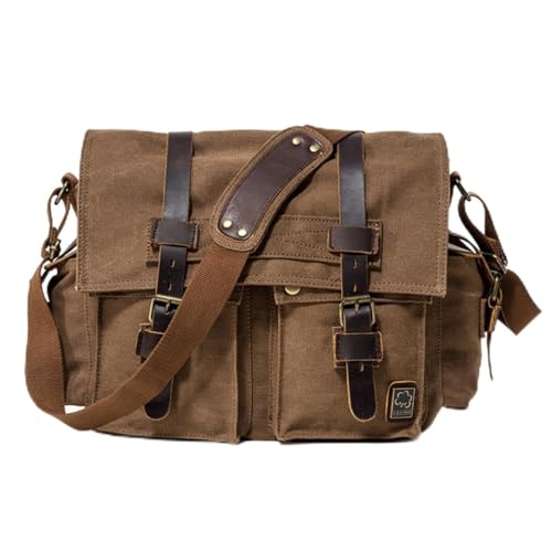 Canvas Shoulder Crossbody Bag, Men's Large 17 Inch Computer Bag, Retro Messenger Bag, Motorcycle Bicycle Riding Cell Phone Wallet Organizer Satchels(Brown) von JILILAL