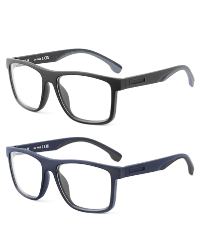 JIM HALO 2 Pack Blaue Licht Blockierende Brille für Männer, Quadratische Blaue Licht Computerbrille Anti-Eyestrain und UV-Glance Schutz Schwarz & Dunkelblau von JIM HALO