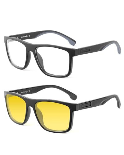 JIM HALO 2 Pack Blaue Licht Blockierende Brille für Männer, Quadratische Blaue Licht Computerbrille Anti-Eyestrain und UV-Glance Schutz Schwarz & Gelb Objektiv von JIM HALO