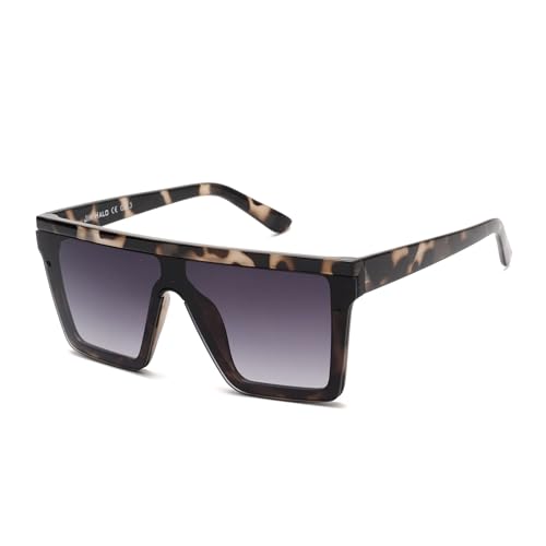 JIM HALO Flat Top Shield Sonnenbrille Quadratische Spiegel Randlose Brille für Damen Herren (Hellschildkröte Rahmen/Gradient Grau Gläser) von JIM HALO