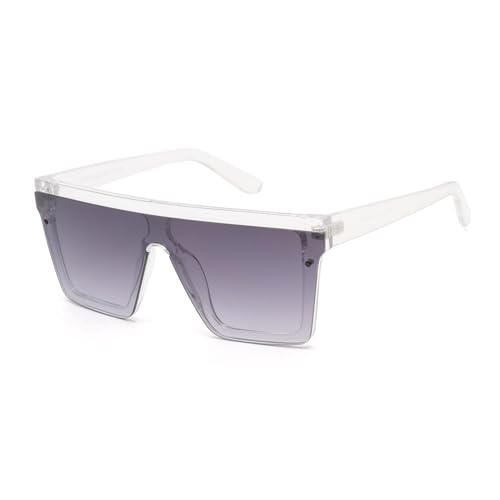 JIM HALO Flat Top Shield Sonnenbrille Square Mirror Randlose Brille für Frauen Männer (Klare Rahmen/Grauverlaufslinse) von JIM HALO