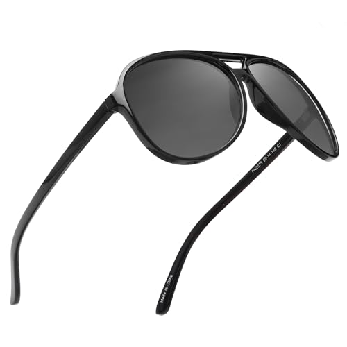 JIM HALO Polarisiert Flieger Sonnenbrille Damen Herren Oversize Plastik Fahren Gläser(Schwarzer Rahmen/Polarisierte Graue Linse) von JIM HALO