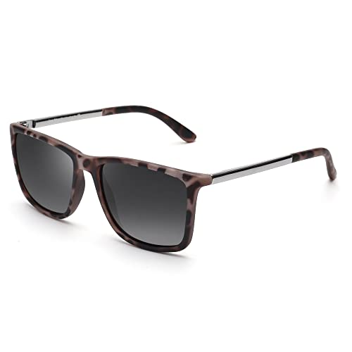 JIM HALO Polarisierte Fahren Sonnenbrille Retro Quadratische UV-Schutz Klassische Sonnenbrille Männer (Graue Schildkröte, Polarisierte Grau) von JIM HALO