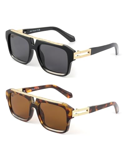 JIM HALO Polarisierte Flieger Sonnenbrille für Frauen Männer, Retro Rechteck Schatten UV400 Fliegerbrille Schwarz&Schildkröte von JIM HALO