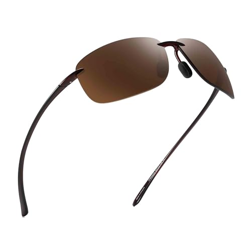 JIM HALO Polarisierte Sport Sonnenbrille für Herren Damen TR90 Randloser Rahmen zum Laufen Angeln Radfahren Fahren Braun von JIM HALO