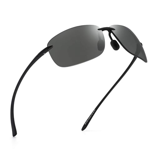 JIM HALO Polarisierte Sport Sonnenbrille für Herren Damen TR90 Randloser Rahmen zum Laufen Angeln Radfahren Fahren Grau 1 von JIM HALO