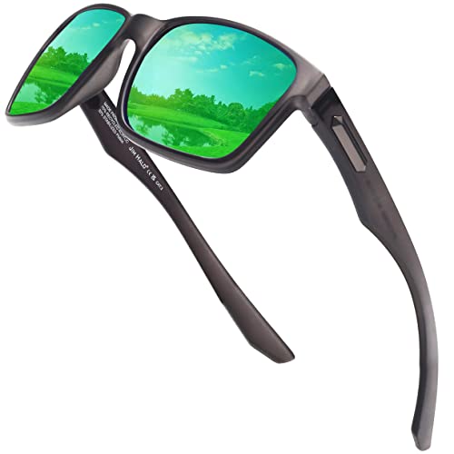 JIM HALO Polzrized Sport Sonnenbrille Männer Frauen, Recycelte Sonnenbrille für Laufen Angeln Radfahren Fahren Grau/Grün von JIM HALO