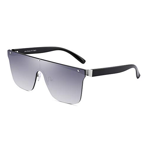 JIM HALO Rimless Shield Sunglasses One Piece Flat Top Mirror Glasses Women Men (Silver Frame/Mirror Silver Gradient Lens) von JIM HALO