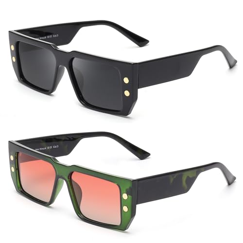 JIM HALO Rechteck Sonnenbrille Herren Damen Trendy Retro Polarisierte Fahrbrille Jahre Vintage Mode Schmaler Quadratischer Rahmen Schwarz & Grün von JIM HALO