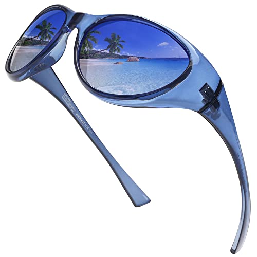 JIM HALO Recycelte Polarisierte Sonnenbrille für Männer Frauen, Nachhaltige Cat Eye Wrap um Sonnenbrille UV400 Transparent Blau von JIM HALO
