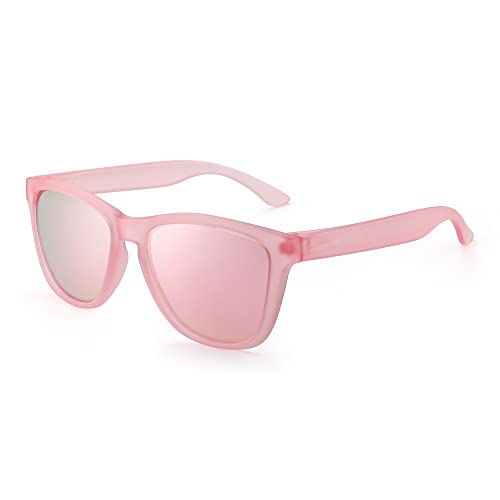 JIM HALO Retro Polarisiert Sonnenbrille Reflektierend Spiegel Linse Brille Herren Damen(Transparent Rosa/Polarisierter Spiegel Rosa) von JIM HALO