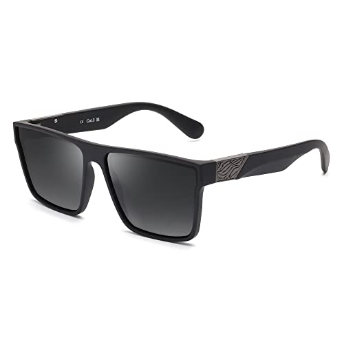JIM HALO Retro Polarisierte Sonnenbrille Männer Frauen, Flache Top Quadratisch Fahrbrille UV400 Schwarz Grau von JIM HALO