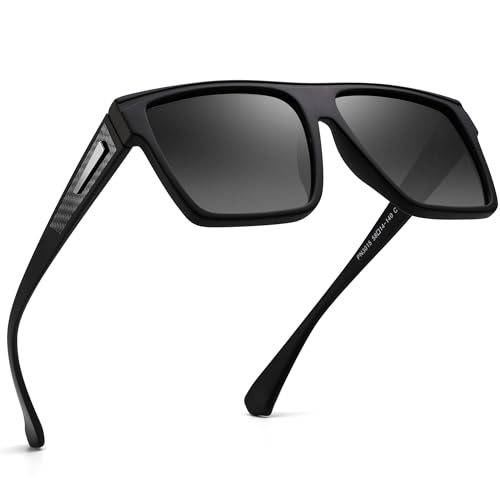 JIM HALO Retro Polarisierte Sonnenbrille Männer Frauen Flat Top Square Brille (schwarzer Rahmen/polarisierte graue Farbverlaufslinse) von JIM HALO