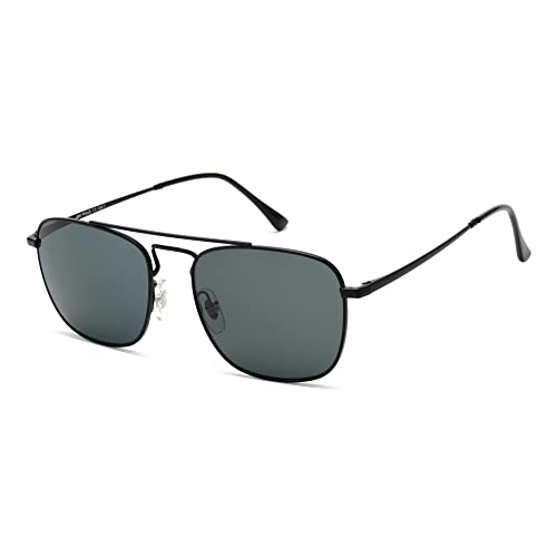 JIM HALO Retro Quadratische Premium Glaslinse Flache Metallbrille Herren Damen (Schwarz/Grau) von JIM HALO