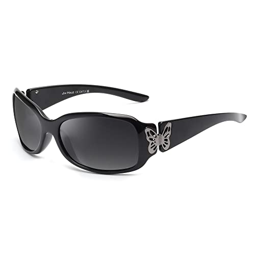 JIM HALO Wrap Around Polarisierte Sonnenbrille, Rechteckige Schmetterlingsschatten für Frauen UV400 Schwarz von JIM HALO