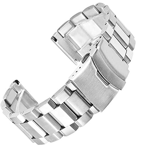 JIMNOO 18mm 19mm 20mm 21mm 22mm 23mm 24mm Universelles massives Edelstahl-Uhrenarmband Metall-Armband Link-Armband-Bügel-Zubehör (Color : Silver, Size : 18mm) von JIMNOO