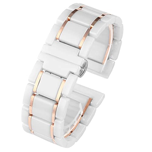 JIMNOO Edelstahl-Keramik-Uhrenarmband 20 mm 22 mm 16 mm 18 mm Armband Armband Generisches Armband Schnellverschluss-Armbandzubehör (Color : White X rose gold, Size : 18mm) von JIMNOO