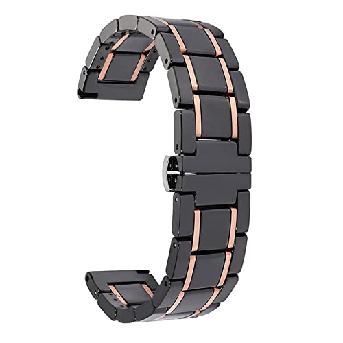 JIMNOO Edelstahl-Keramik-Uhrenarmband 20 mm 22 mm Armband Armband Generisches Armband Schnellverschluss-Armbandzubehör (Color : Black Rose Gold, Size : 22mm) von JIMNOO