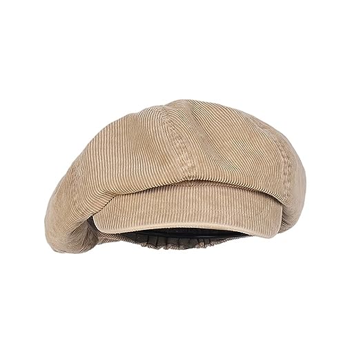 JIMNOO Männer Und Frauen Retro Baskenmütze Gewaschen Cord Octagon Cap Lässige Persönlichkeit Ente Zunge Kappe Zeitungsjunge Kappe Kappe (Color : Beige, Size : 55-58cm) von JIMNOO