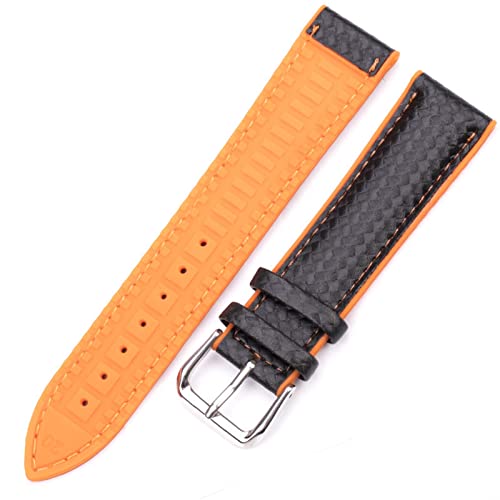 JIMNOO Uhrenarmbänder Leder und Gummi Damen Herren 18mm 20mm 22mm Uhrenarmband Armband mit Stahlschnalle Schwarz Gelb Orange (Color : Orange, Size : 20mm) von JIMNOO