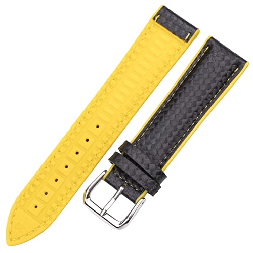 JIMNOO Uhrenarmbänder Leder und Gummi Damen Herren 18mm 20mm 22mm Uhrenarmband Armband mit Stahlschnalle Schwarz Gelb Orange (Color : Yellow, Size : 20mm) von JIMNOO