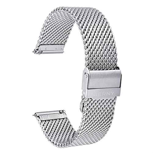 JIMNOO Uhrenarmband aus Edelstahl, Metallgeflecht, Schnellverschluss, Armband for Ersatz, einfache Größenänderung, Verschluss, wasserdicht (Color : Silver, Size : 20mm) von JIMNOO