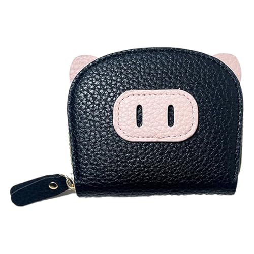 JINBIXIANGDJKS Akkordeon-Kartenhalter for Damen, Leichter Reißverschluss In Schweineform, Mehrere Kartenfächer, Kartenhalter Aus Weichem Leder, Münzbörse(Black) von JINBIXIANGDJKS