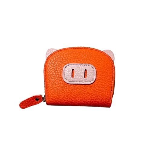 JINBIXIANGDJKS Akkordeon-Kartenhalter for Damen, Leichter Reißverschluss In Schweineform, Mehrere Kartenfächer, Kartenhalter Aus Weichem Leder, Münzbörse(Orange) von JINBIXIANGDJKS