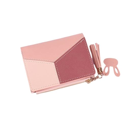 JINBIXIANGDJKS Brieftasche Kurz Stilvolle Reißverschluss Nähte Kontrastfarbe Münzbörse(Pink) von JINBIXIANGDJKS
