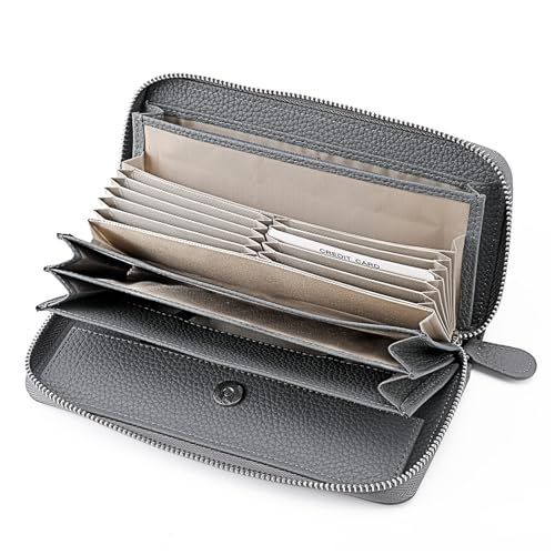 JINBIXIANGDJKS Diebstahlsichere Retro-Geldbörse, Langes Akkordeon-Kartenetui, Clutch, Reißverschluss, Münzbörse(Gray) von JINBIXIANGDJKS