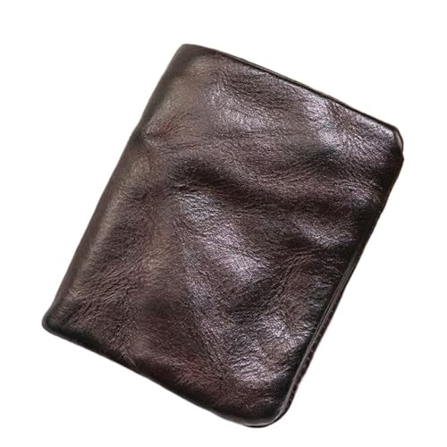 JINBIXIANGDJKS Handgebürstetes Altes, Zerknittertes, Pflanzlich Gegerbtes Leder-Portemonnaie, Retro-Geldbörse Mit Mehreren Kartenfächern, Reißverschluss, Weiche Geldbörse(Coffee) von JINBIXIANGDJKS