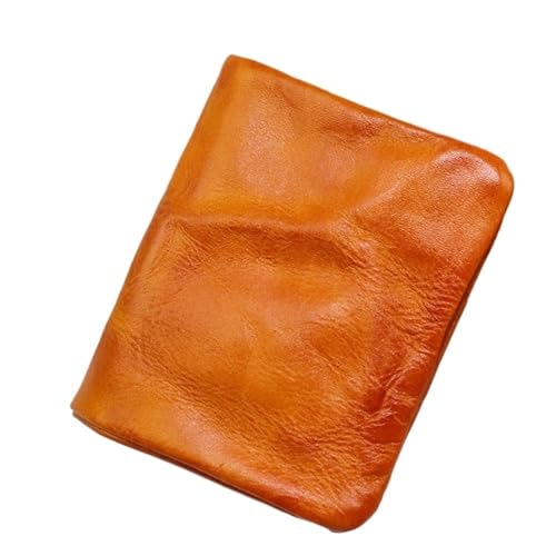 JINBIXIANGDJKS Handgebürstetes Altes, Zerknittertes, Pflanzlich Gegerbtes Leder-Portemonnaie, Retro-Geldbörse Mit Mehreren Kartenfächern, Reißverschluss, Weiche Geldbörse(Orange) von JINBIXIANGDJKS