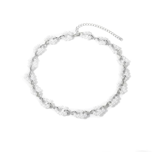 JINBIXIANGDJKS Schmuck Mode Persönlichkeit Kurze Schlüsselbein Kette Ring Blume Halskette(White_OneSize) von JINBIXIANGDJKS
