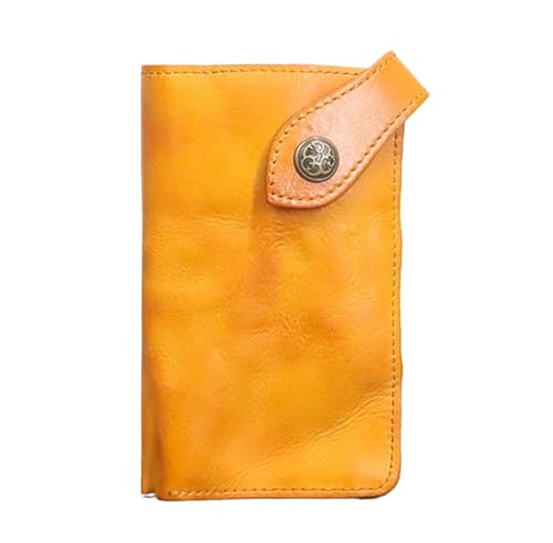 JINBIXIANGDJKS Vintage Brieftasche Lange Brieftasche Handgemachte Zerknitterte Pflanzlich Gegerbte Leder Brieftasche Kartenhalter Brieftasche(Yellow) von JINBIXIANGDJKS