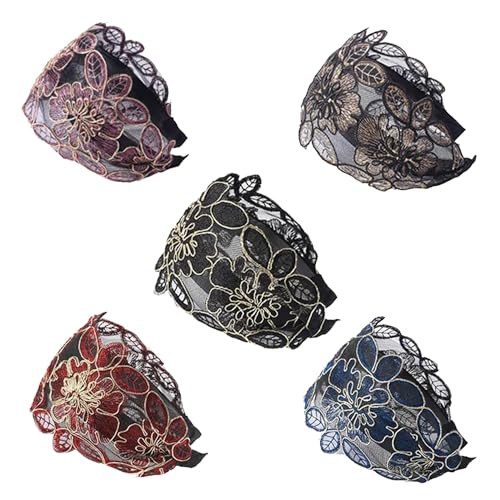JINBUYAO 5 x Spitzen-Stirnbänder für Damen, Stickerei, Kopfbedeckung, breites, hohles Stirnband, modisches Haarband, Kopfschmuck, das weißes Haar versteckt, niedliches Stirnband für Frauen JINBUYAO 5 x Spitzen-Stirnbänder für Damen, Stickerei, Kopfbedeckung, breites, hohles Stirnband, modisches Haarband, Kopfschmuck, das weißes Haar versteckt, niedliches Stirnband für Frauen von JINBUYAO