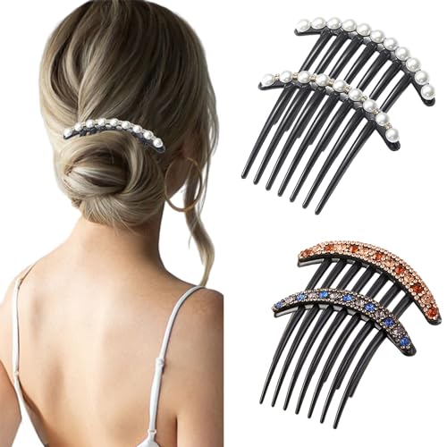 JINBUYAO Haarkamm mit Perlen und Strasssteinen, Haar-Accessoire, Werkzeug für Frauen, schwarz, französischer gedrehter Haarkamm für Abschlussball, Dutt, dekorativ, 4 Stück JINBUYAO Haarkamm mit Perlen und Strasssteinen, Haar-Accessoire, Werkzeug für Frauen, schwarz, französischer gedrehter Haarkamm für Abschlussball, Dutt, dekorativ, 4 Stück von JINBUYAO
