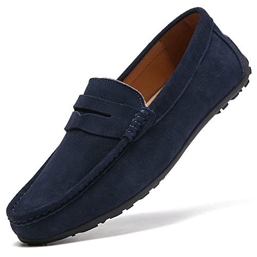 JINDELI Herren Leder Casual Slip on Loafer Fahren Wanderschuhe, 890 Blau, 42.5 EU von JINDELI