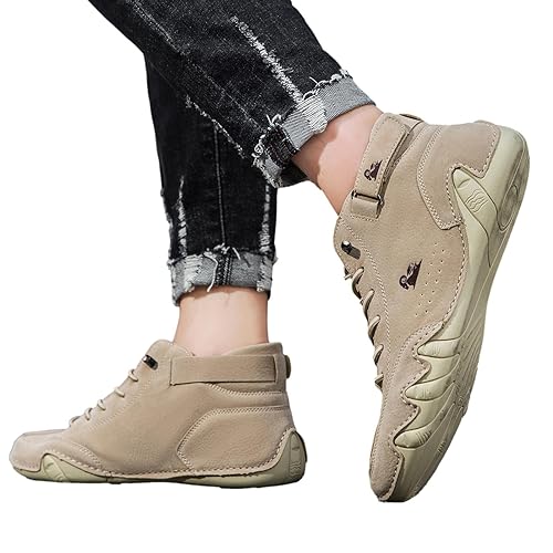 JINGAN Italienische Handgefertigte Hohe Stiefel Aus Wildleder Mit Klettverschluss | Beck Schuhe Herren | Weiche Leder Turnschuhe Für Herren | rutschfeste & Atmungsaktive Hohe Stiefel von JINGAN