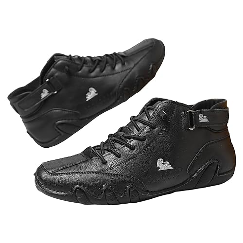 JINGAN Italienische Handgefertigte Hohe Stiefel Aus Wildleder Mit Klettverschluss | Beck Schuhe Herren | Weiche Leder Turnschuhe Für Herren | rutschfeste & Atmungsaktive Hohe Stiefel von JINGAN