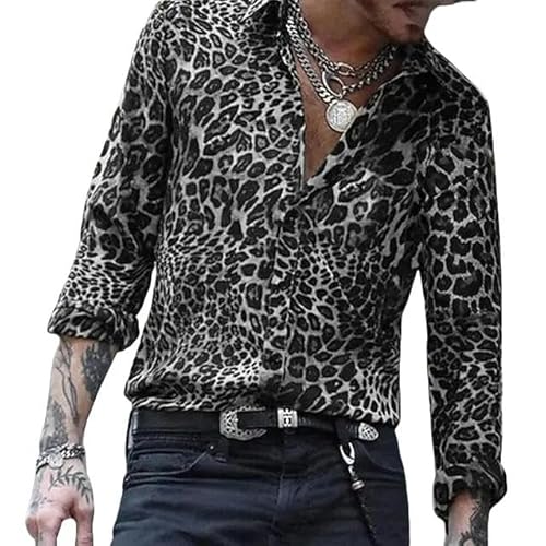 Herren Hemd Leopard Lapel Männer Hemd Print Mann/Frauen Lässig Langarm Shirts Übergroße Unisex Kleidung-Fs0Hm2023292Aq-M von JINGBDO