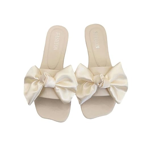 JINGBDO Damen Sandalen Brautjungfernschützen Summer Big Bow Home Outside Tragen Sie Vielseitige Frauenschuhe-Beige-36 von JINGBDO