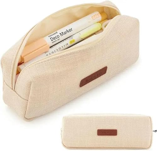 JINGBDO Federmäppchen Mäppchen Canvas Pencil Case Student Beutel Kosmetikbeutel Büro Schreibweicher Organisator Für Girl Boy Supplies-Beige von JINGBDO